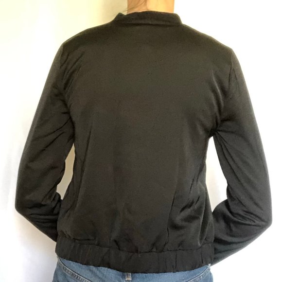 Design Lab Floral Embroidered Bomber Jacket XS Black with Peach, Orange, White - Picture 2 of 13